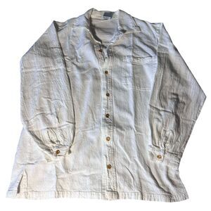 Aries & Taurus Cotton Button Down Long Sleeve Shirt Women's Medium Cream/Ivory